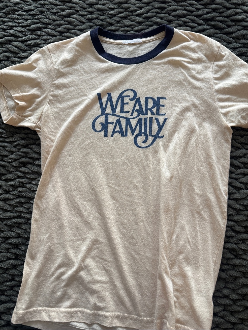 Cream Short-Sleeve Ringer Tee with Navy 'We Are Family' Graphic